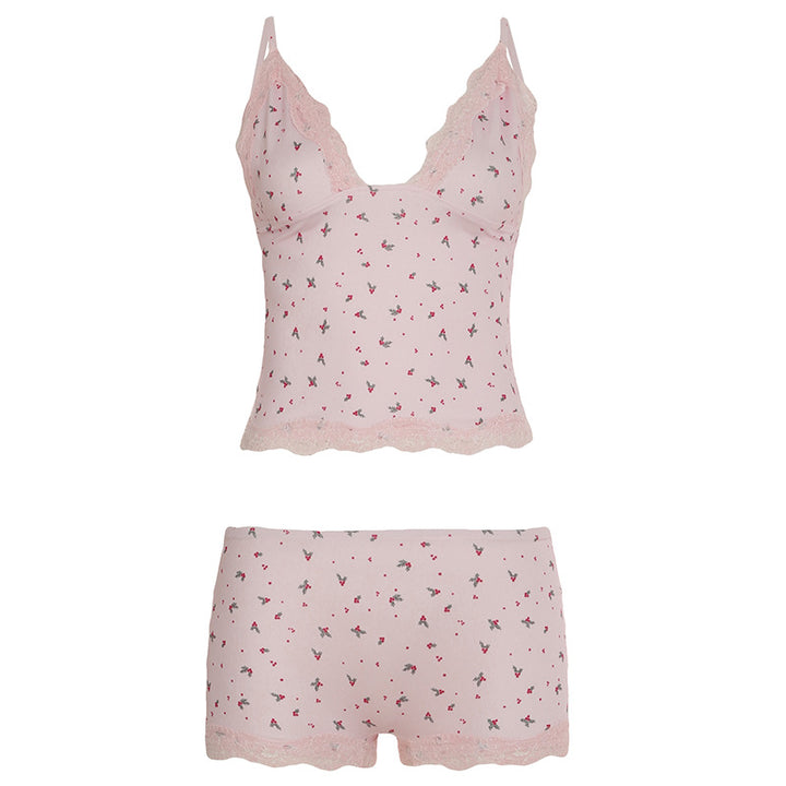 Damen luxuriöses Nachtwäsche-Set mit zarten Spitzenapplikationen und floralem Design Echo Archiv