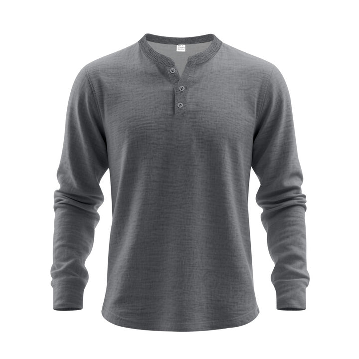 Herren Langarm-Henley-Shirt mit strukturiertem Gewebe und modischen Knöpfen Echoarchiv