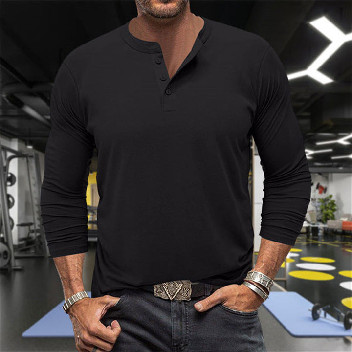 Herren Langarm-Henley-Shirt aus atmungsaktiver Baumwollmischung Echoarchiv