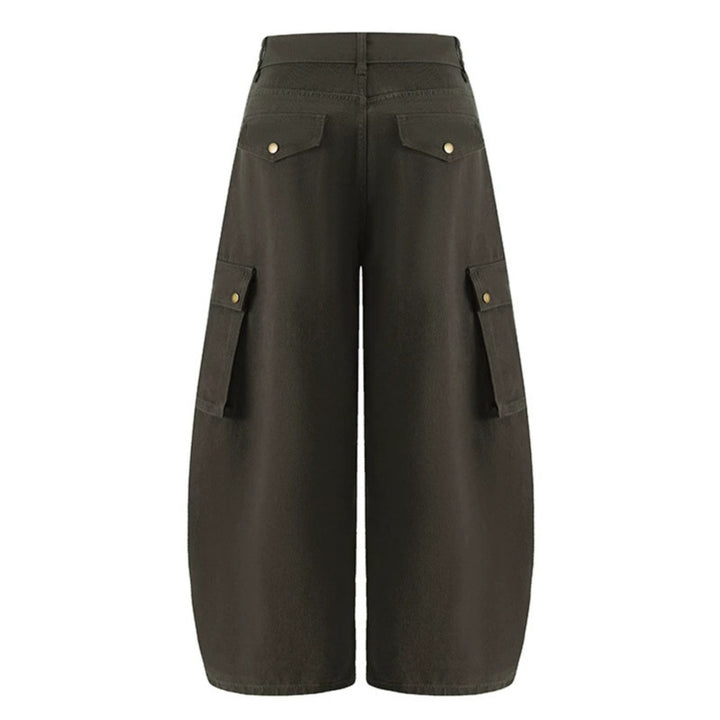 Damen Weite Cargo-Palazzo-Hose mit hohem Bund, Ballon-Saum und mehreren Klappentaschen Echoarchiv
