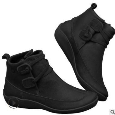 Damen nan knöchelhohe Freizeit-Stiefelette aus softem Lederimitat mit gepolstertem Komfortfußbett und dekorativen Klettriemen Echo Archiv