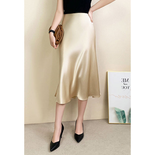Damen Satin-Midirock in Bias-Cut mit hoher Taille und Seitenschlitz Echo Archiv