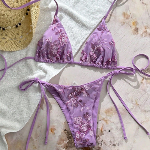 Damen Glamouröser Triangel-Bikini mit Glitzerelementen Echo Archiv