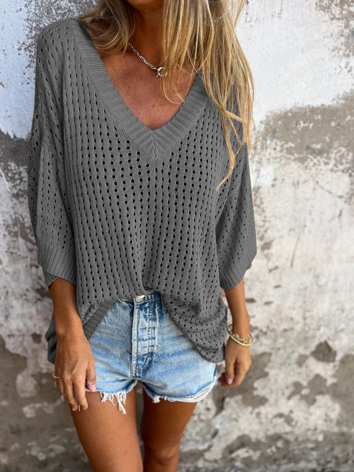 Damen nan luftig gestrickter V-Ausschnitt Pullover im Oversize-Schnitt Echo Archiv