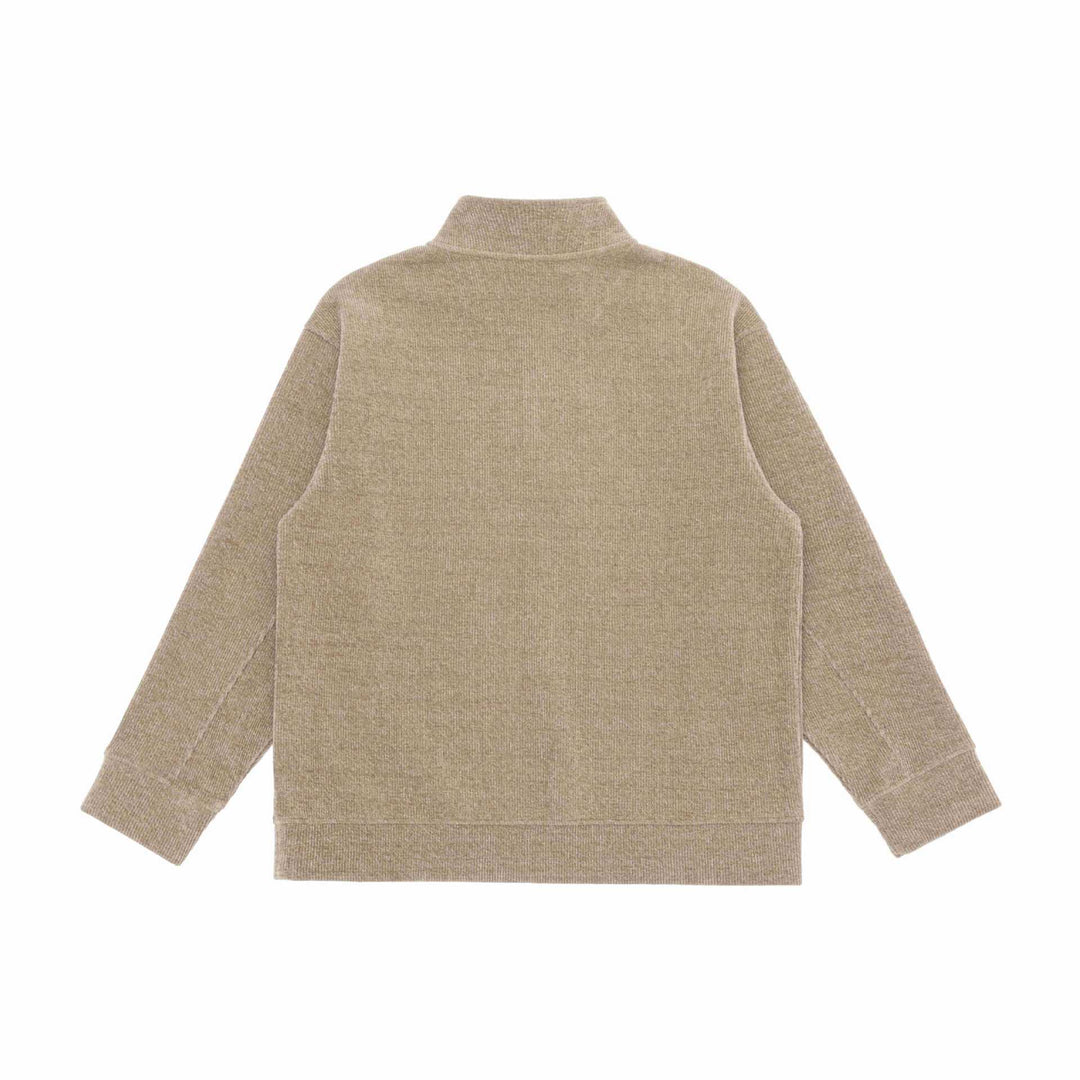 Unisex Feinstruktur-Halfzip-Pullover mit Stehkragen und karierter Knopfleiste Echoarchiv