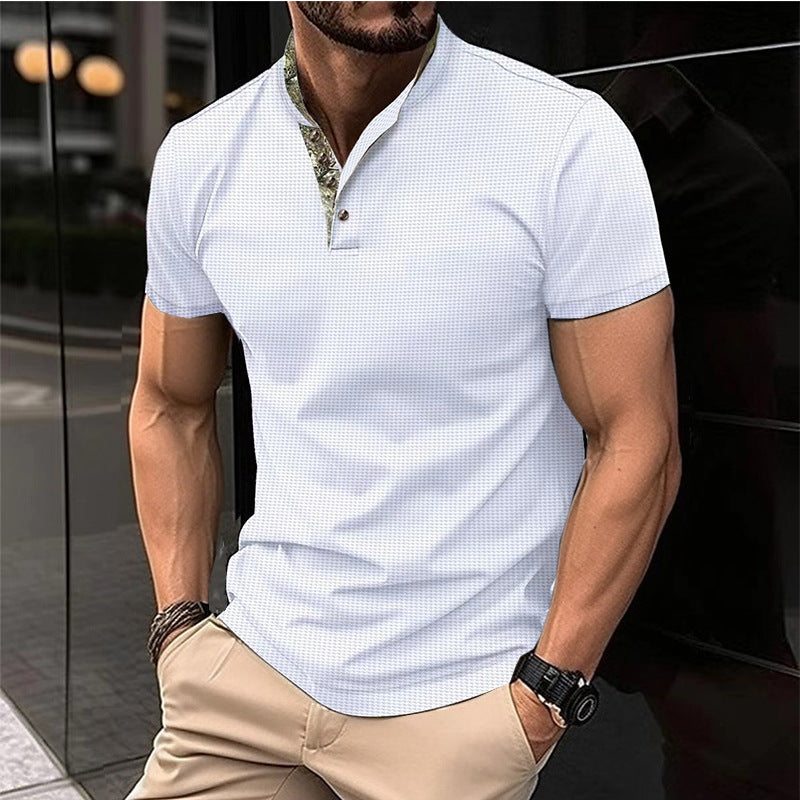 Herren Kurzarmshirt mit stylischem Stehkragen und Druck Echoarchiv