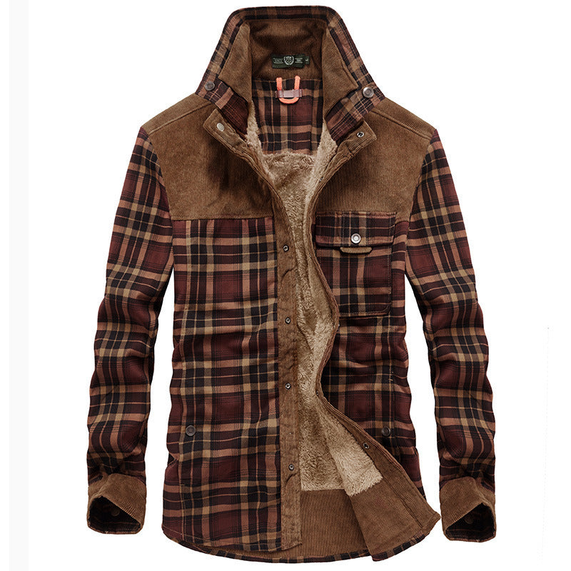 Herren Karierte Thermo-Hemdjacke mit Sherpa‑Futter und Cord‑Schulterbesatz – Taviero