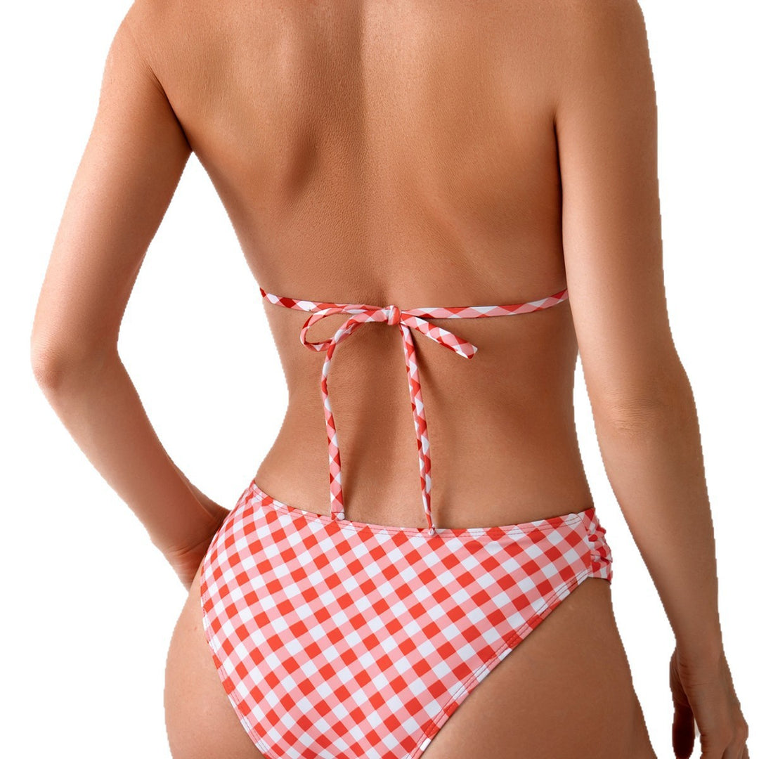 Damen Triangel-Bikini mit verspieltem Karomuster und eleganten Schleifen Echo Archiv