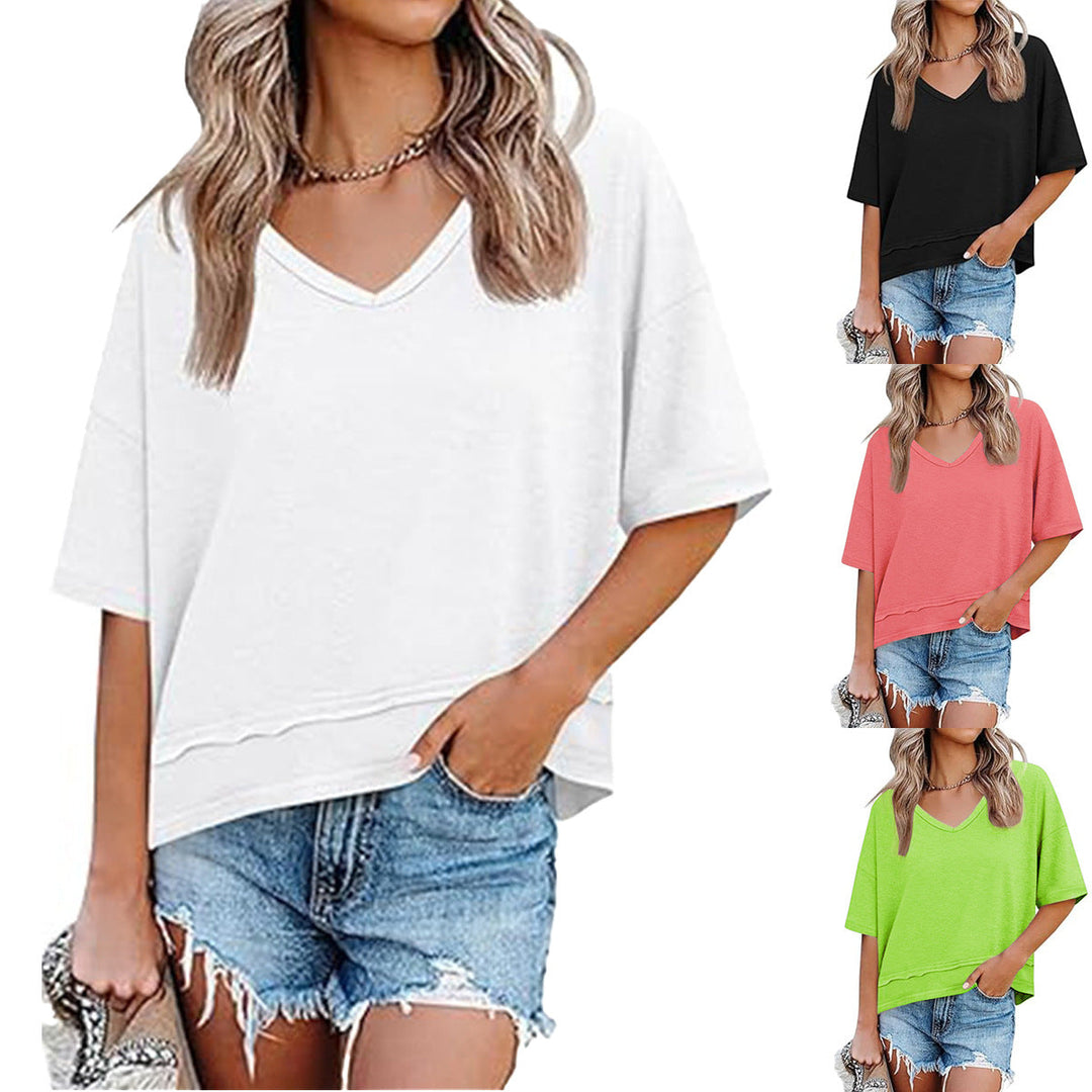 Damen lässiges V-Ausschnitt Oversized T-Shirt Echoarchiv