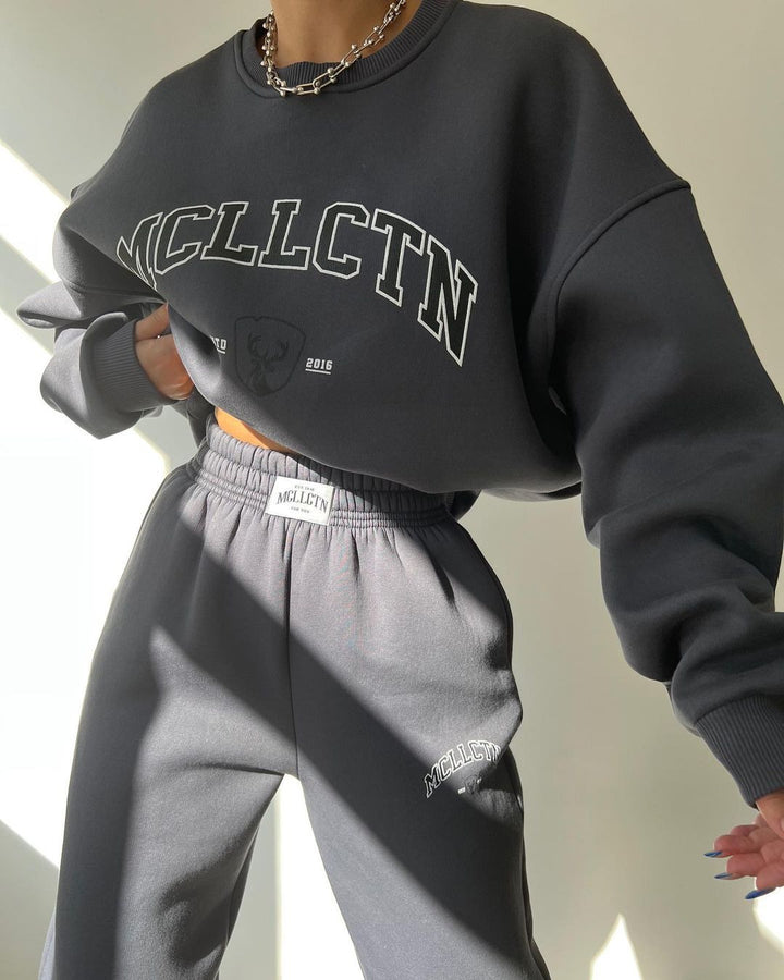 Damen Oversized College-Sweatshirt und High-Waist-Jogger-Set aus French-Terry Echoarchiv