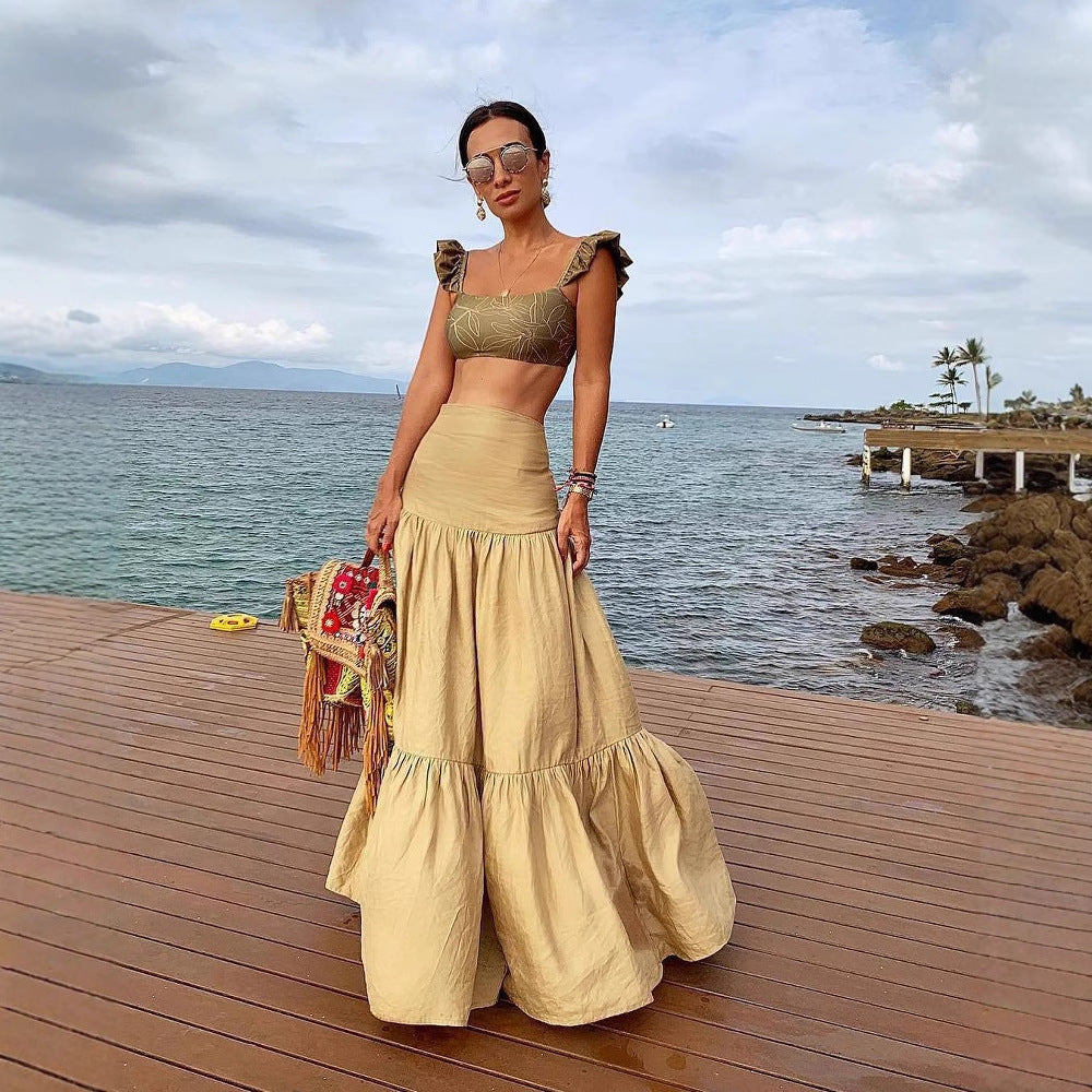 Damen Crop-Top und Rock Set mit Rüschen und floralem Muster Echo Archiv