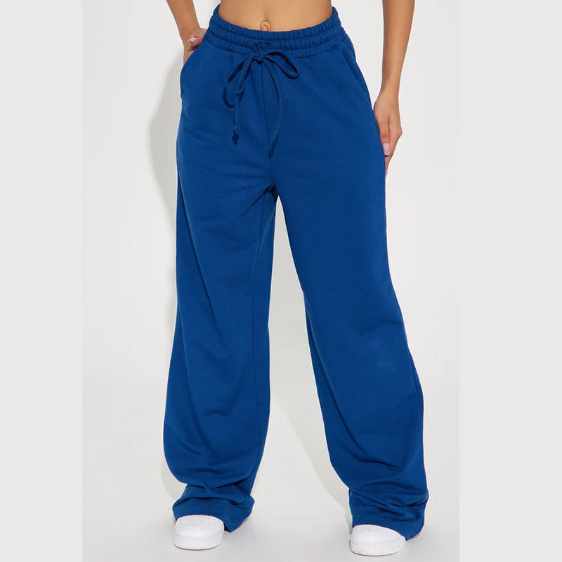 Damen nan breite High-Waist Loungehose aus weichem Baumwollmix mit Kordelzug und Eingrifftaschen Echo Archiv