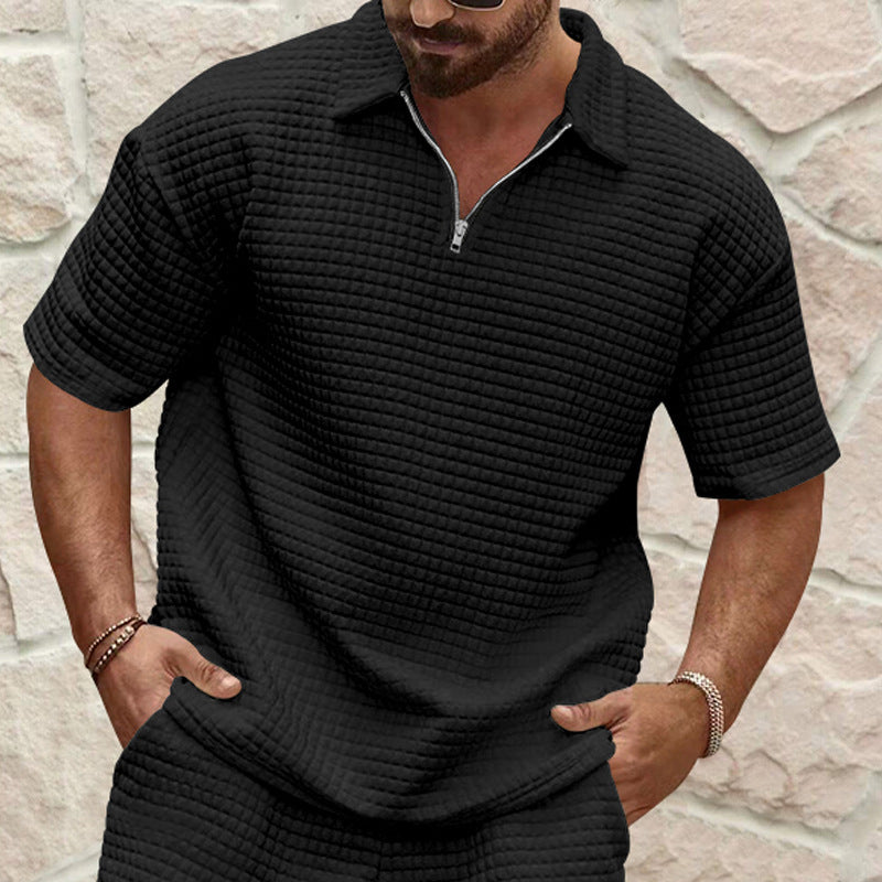 Herren Kurzarm-Henley-T-Shirt mit strukturiertem Design und modischem Kragen Echoarchiv