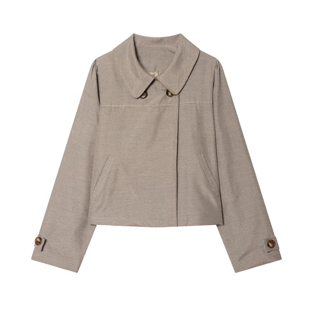 Damen Cropped-Jacke im Glencheck mit rundem Kragen und verdeckter Knopfleiste Echo Archiv