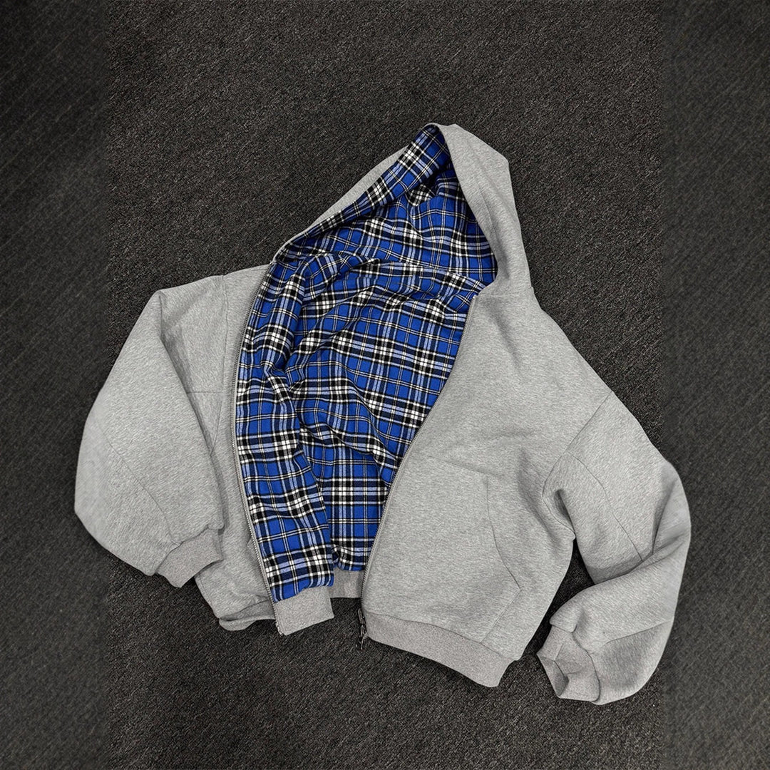 Herren gepolsterter Hoodie mit kariertem Futter und durchgehendem Reißverschluss Echoarchiv