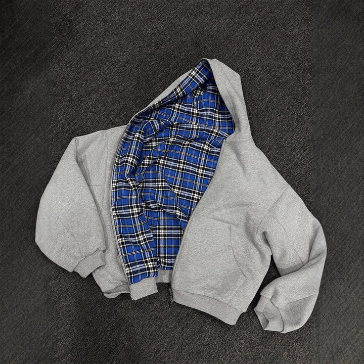 Herren gepolsterter Hoodie mit kariertem Futter und durchgehendem Reißverschluss Echoarchiv
