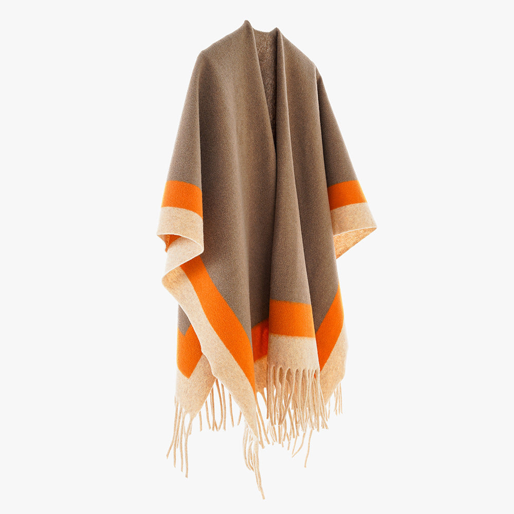 Damen Oversize-Orientalischer Jacquard-Überwurf mit Paisley‑Medaillon und Zierstich – Avérine