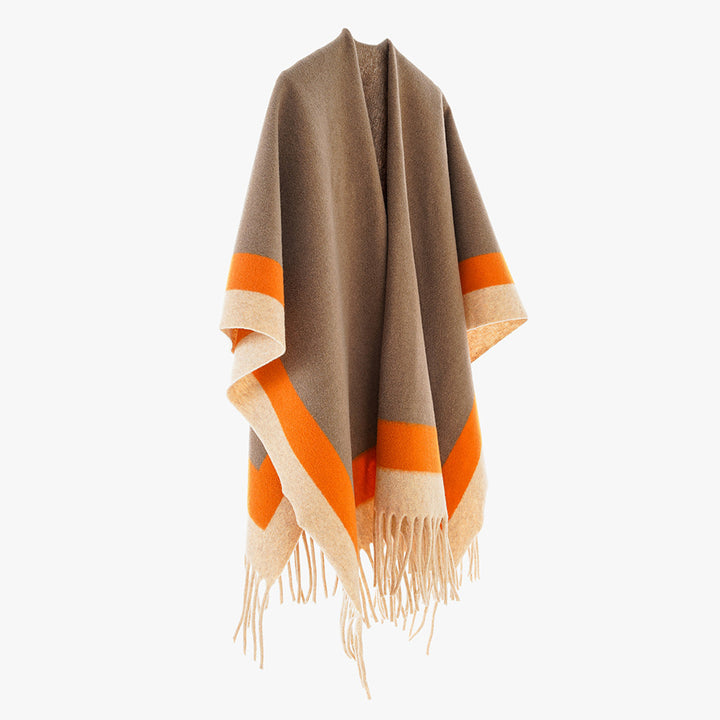 Damen Oversize-Orientalischer Jacquard-Überwurf mit Paisley‑Medaillon und Zierstich – Avérine