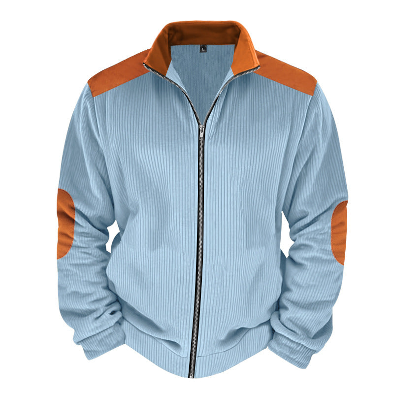 Herren Sportliche Zip-Jacke mit Rippenstruktur und Kontrastärmel Echoarchiv