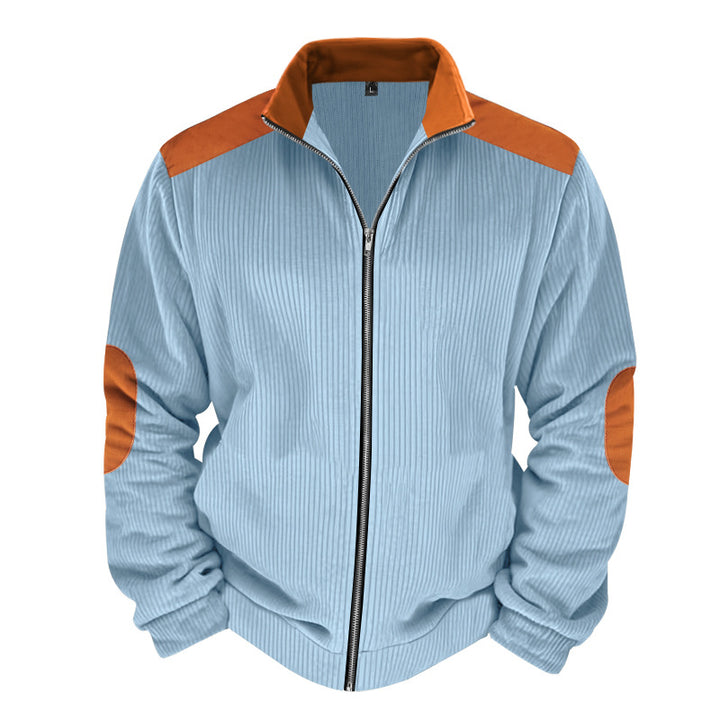 Herren Sportliche Zip-Jacke mit Rippenstruktur und Kontrastärmel Echoarchiv