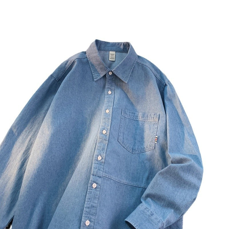 Herren Denim Longsleeve Hemd mit klassischem Button-Down-Kragen Echoarchiv