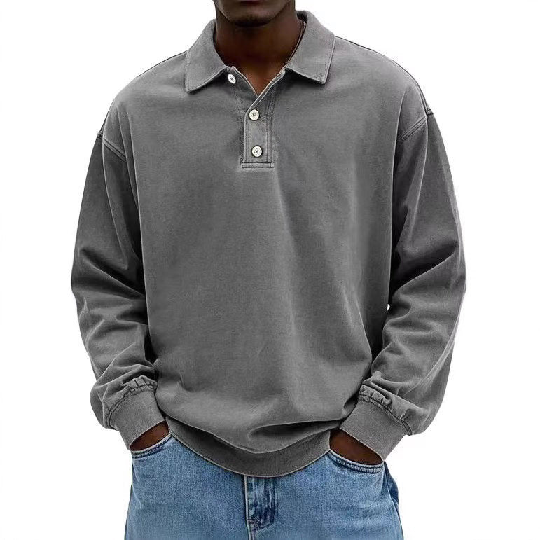 Herren nan lässiges Poloshirt-Sweatshirt mit Kragen, Vintage-Waschung und dreiteiliger Knopfleiste Echo Archiv