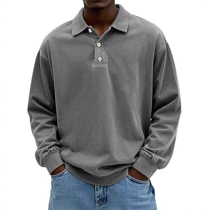 Herren nan lässiges Poloshirt-Sweatshirt mit Kragen, Vintage-Waschung und dreiteiliger Knopfleiste Echo Archiv
