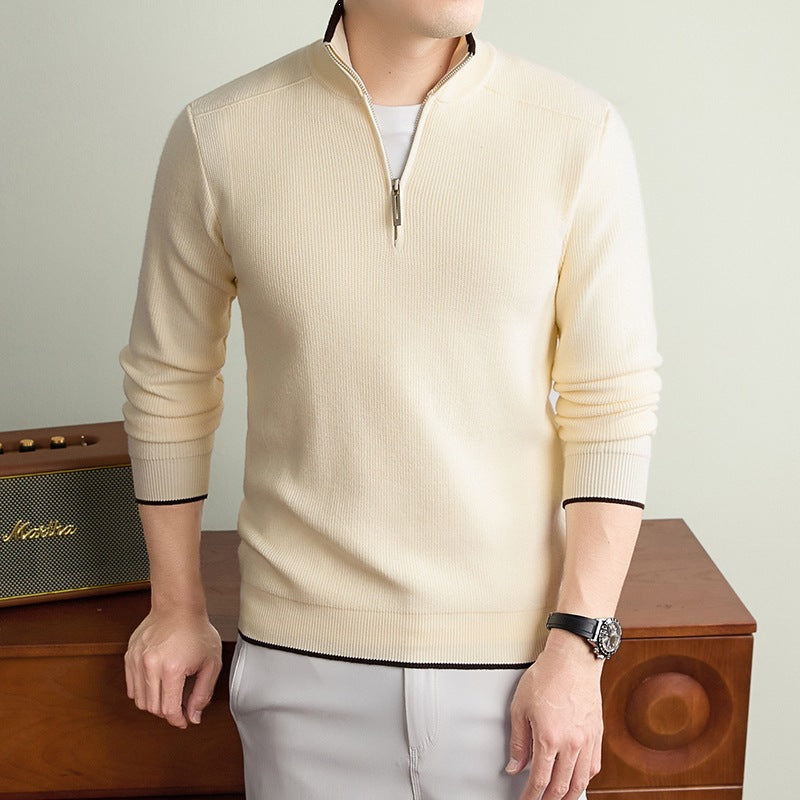 Herren Halbzip-Strickpullover mit Strukturstrick und kontrastiertem Stehkragen Echo Archiv