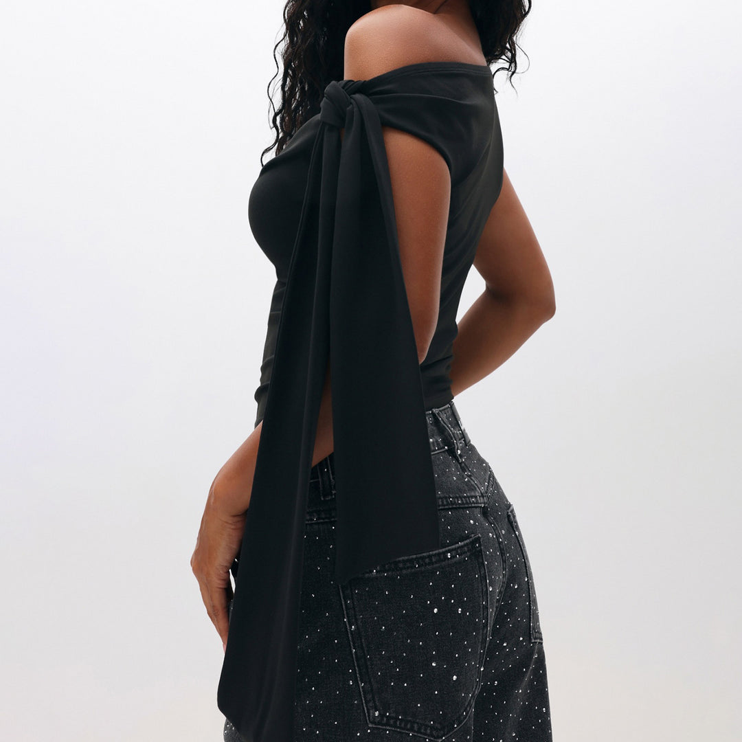 Damen Elegantes One-Shoulder Top mit dekorativen Steinen Echo Archiv