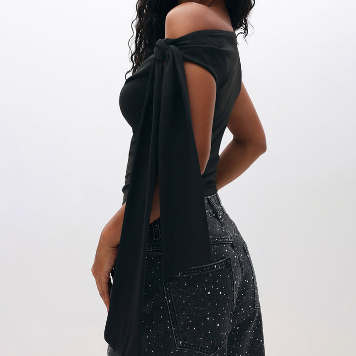 Damen Elegantes One-Shoulder Top mit dekorativen Steinen Echo Archiv