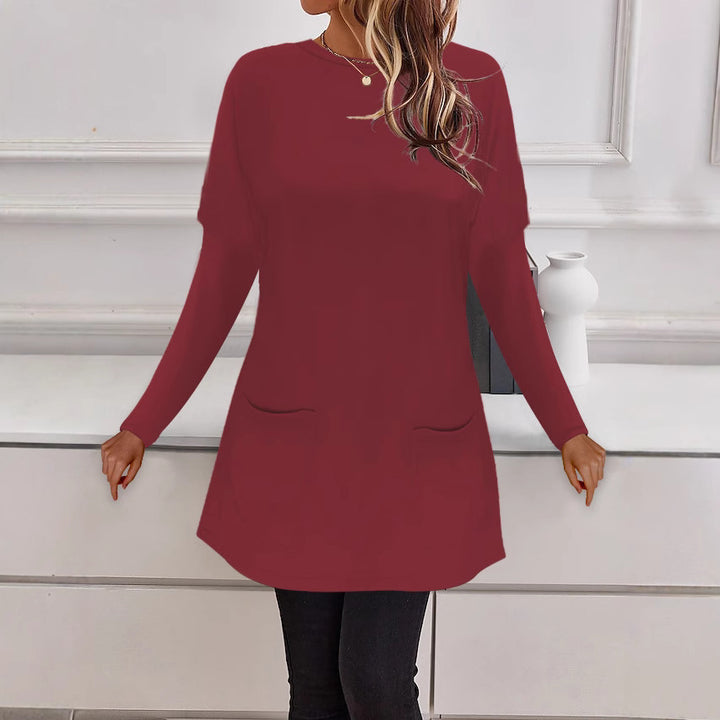 Damen Longline Feinstrick-Tunika mit Rundhalsausschnitt und aufgesetzten Taschen – Mavelle