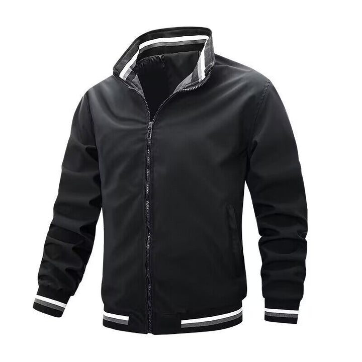Herren Leichte Bomberjacke im Retro-Sportstil mit Stehkragen und gestreiften Rippbündchen Echoarchiv
