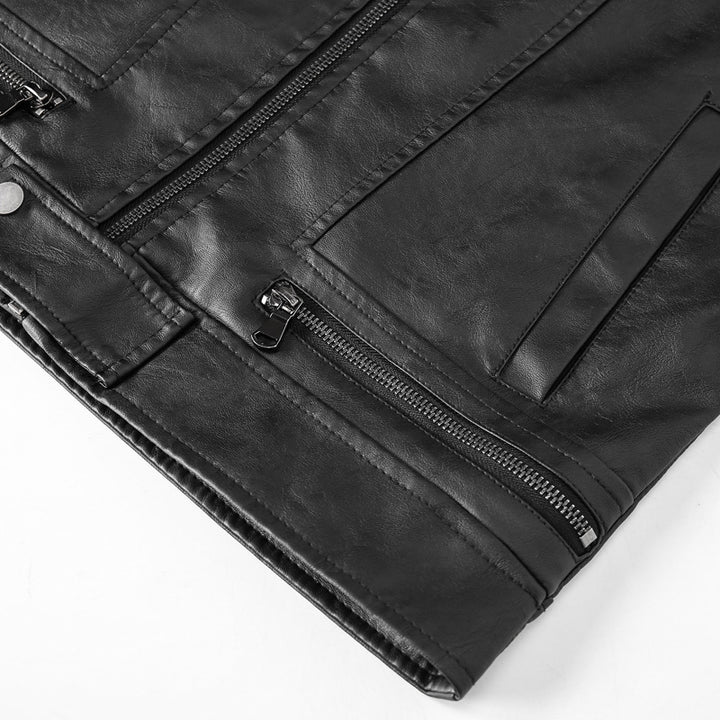 Herren Motorrad-inspirierte Lederoptikjacke mit Stehkragen und Ziernähten – Taviero