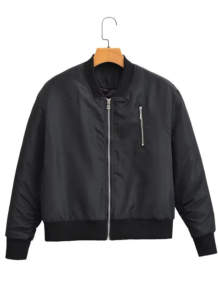 Damen windabweisende Satin-Bomberjacke mit Brustreißverschluss, Rippbündchen und leichter Thermofütterung – Avenza