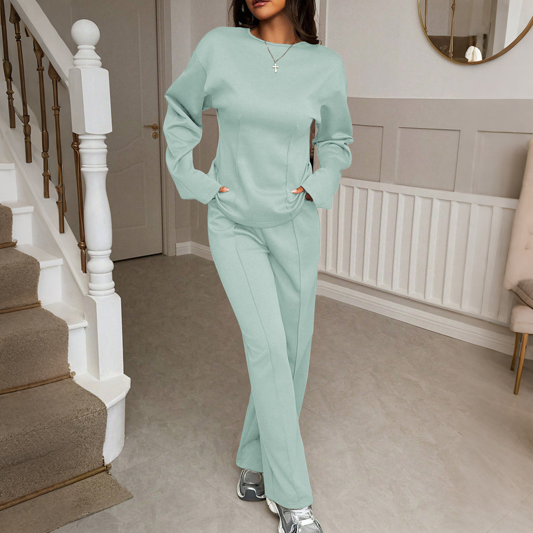 Damen nan weiches Lounge-Set mit tailliertem Sweatshirt, formgebenden Nahtdetails und weitem Palazzohosen-Bein Echo Archiv