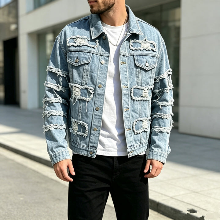 Herren Lässige Destroyed Jeansjacke Echoarchiv