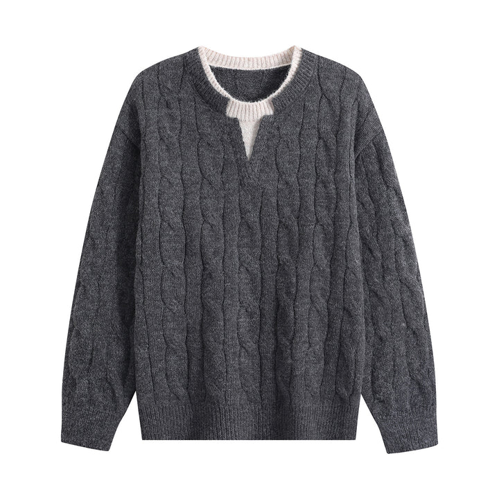 Damen Oversize Zopfmuster-Pullover mit V‑Schlitzkragen Echoarchiv