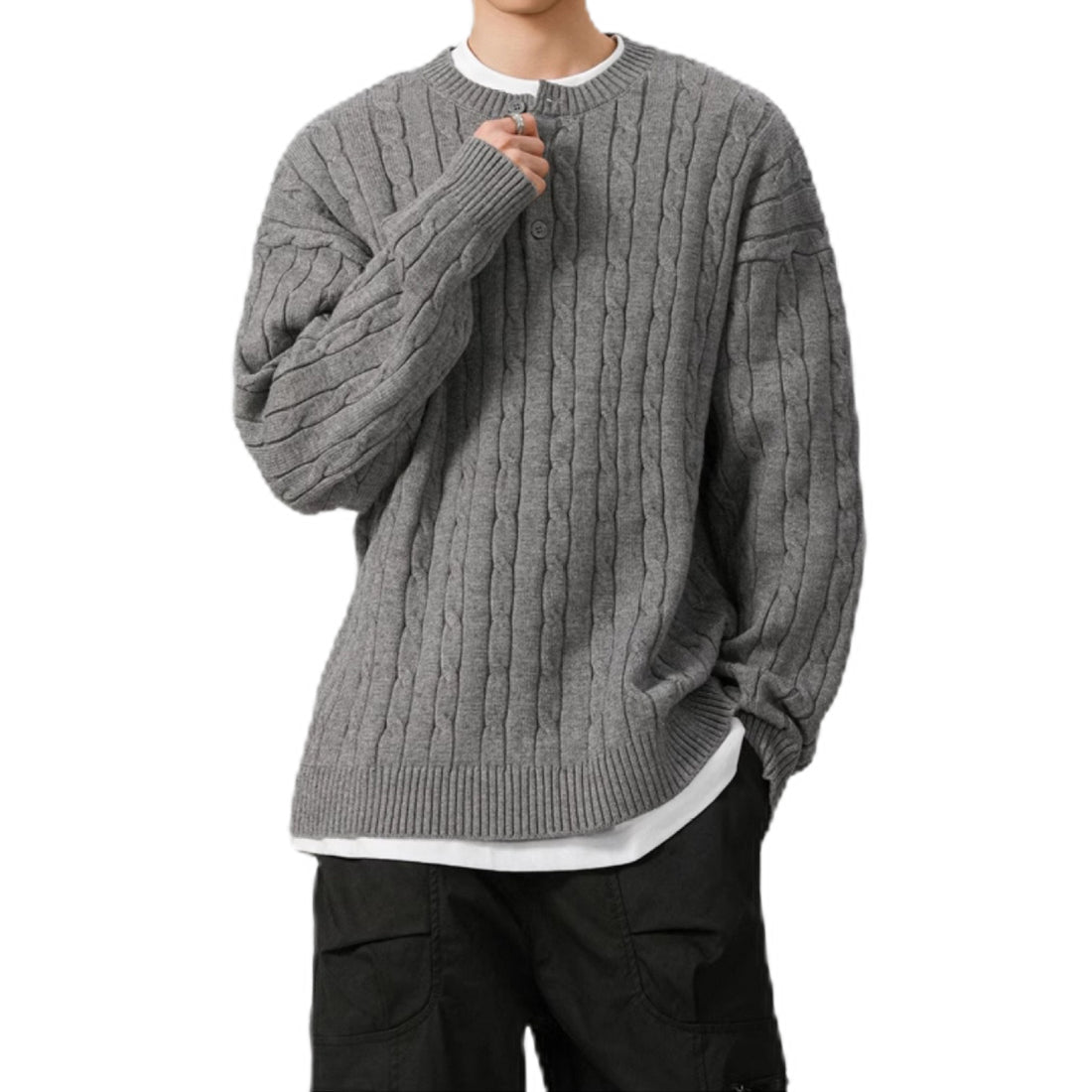 Herren Grobstrickpullover mit Knopfleiste Echo Archiv