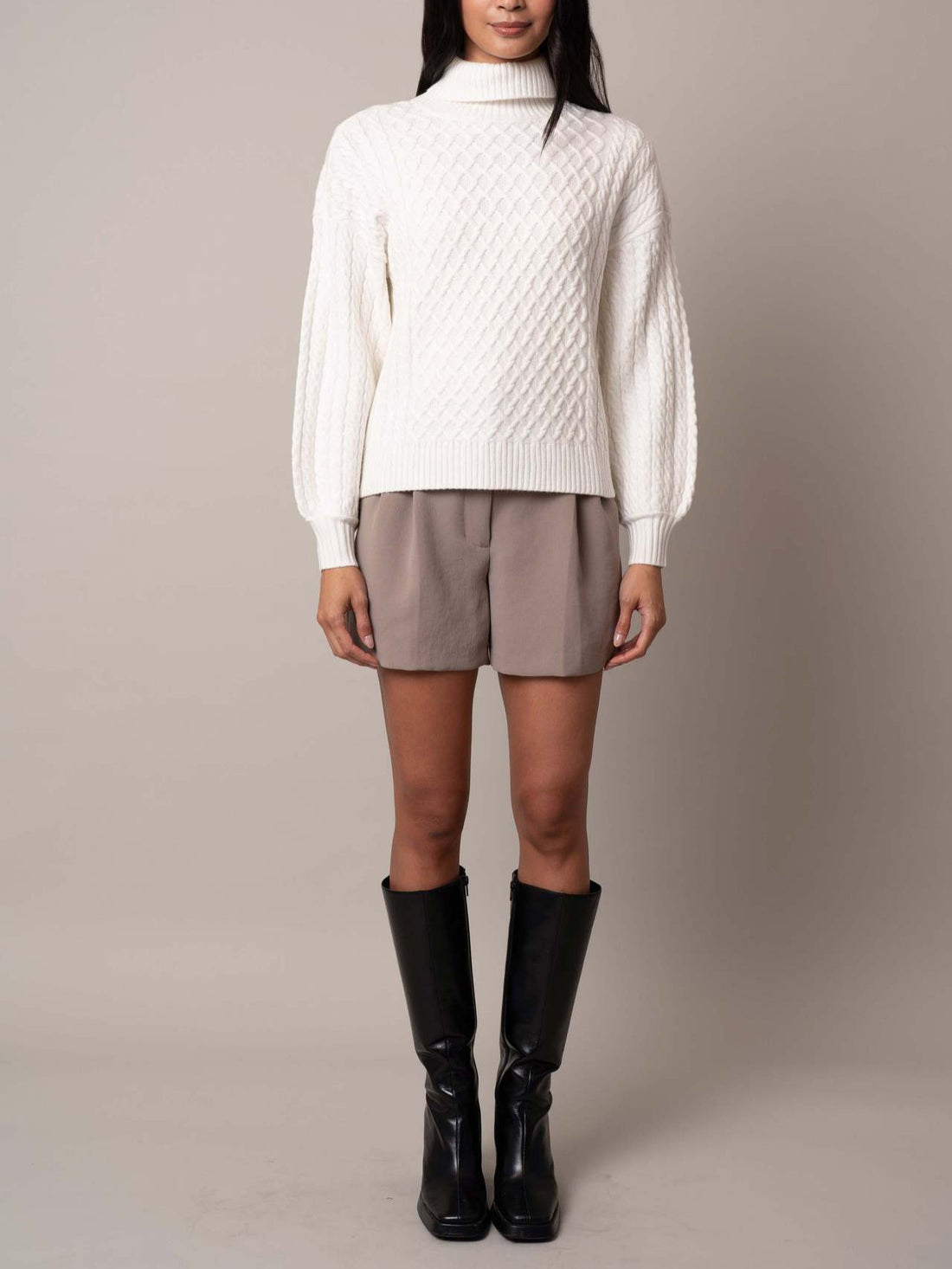 Damen Modischer Strickpullover mit hohen Kragen – Mavelle