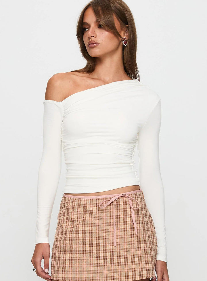 Damen Off-Shoulder Raffungsshirt mit langen Ärmeln und elegantem Design Echo Archiv