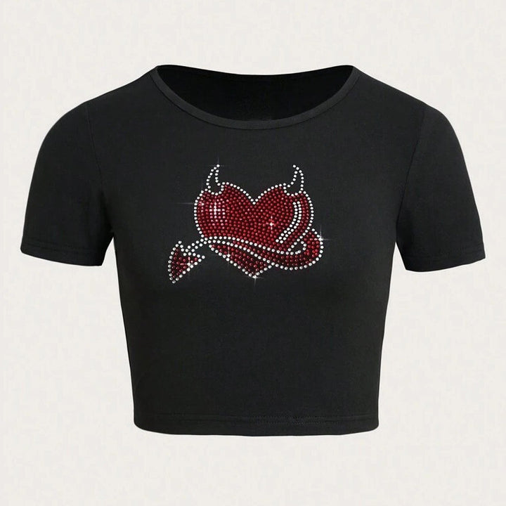 Damen Cropped T-Shirt mit kreativem Skelettdesign Echo Archiv