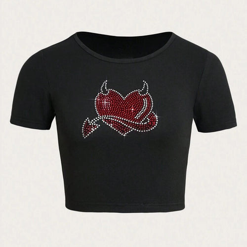 Damen Cropped T-Shirt mit kreativem Skelettdesign Echo Archiv