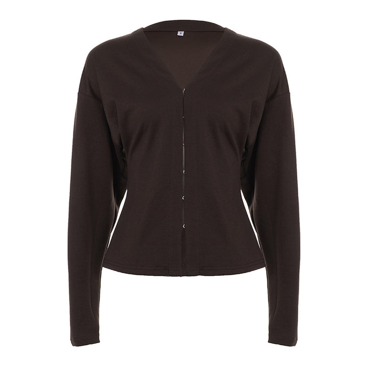 Damen nan taillierte Feinstrickcardigan mit V-Ausschnitt und Häkchenverschluss Echo Archiv