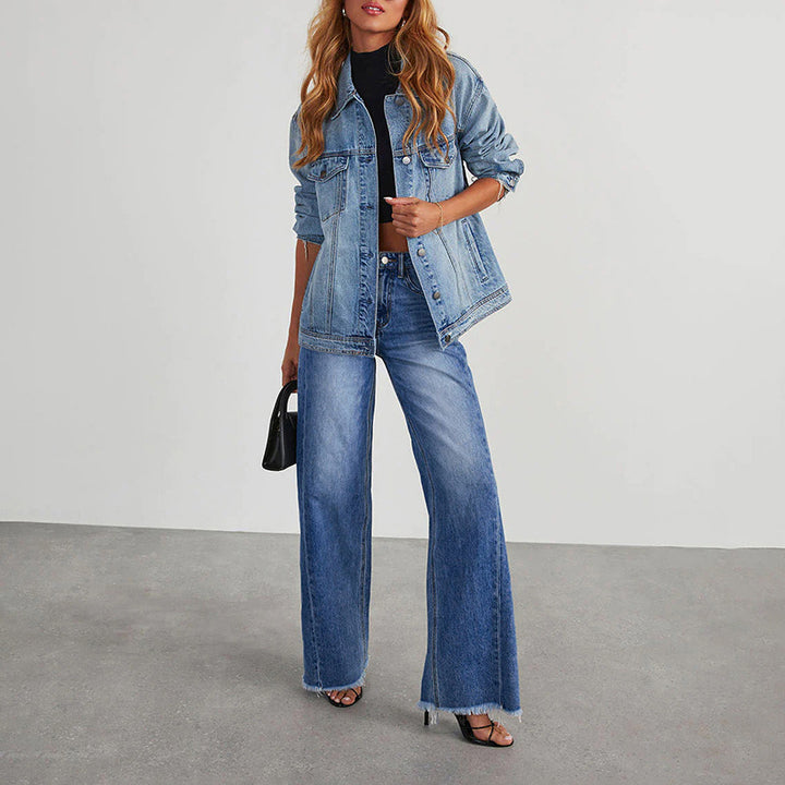 Damen High-Waist Schlagjeans mit weitem Bein und ausgefranstem Saum Echo Archiv