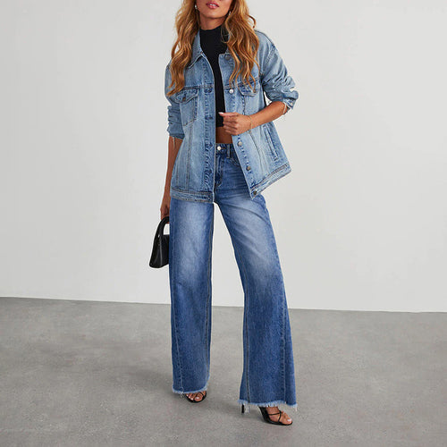 Damen High-Waist Schlagjeans mit weitem Bein und ausgefranstem Saum Echo Archiv