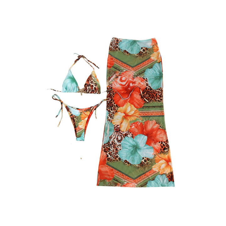 Damen Bikini-Set mit floralem Design und eleganter Maxiröcke Echo Archiv