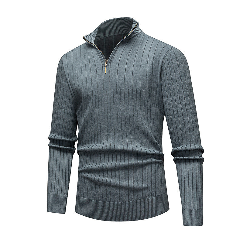 Herren hochwertiger Strickpullover mit modernem Stehkragen und Reißverschluss Echoarchiv