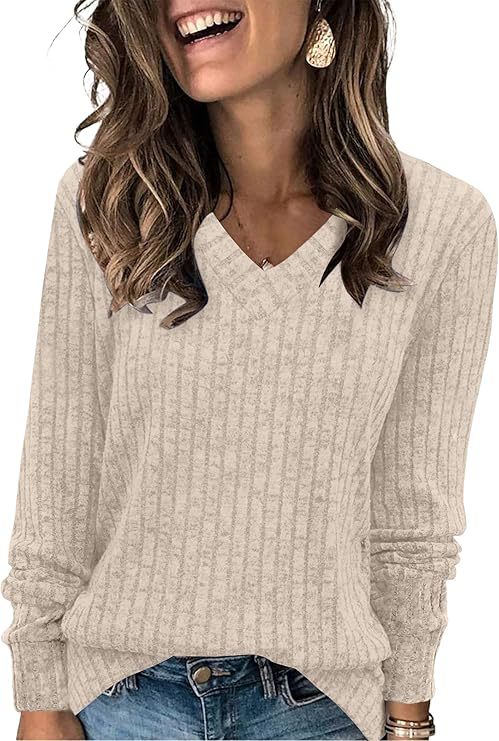 Damen Gerippter V‑Ausschnitt Feinstrickpullover mit lässiger Oversize-Passform Echo Archiv
