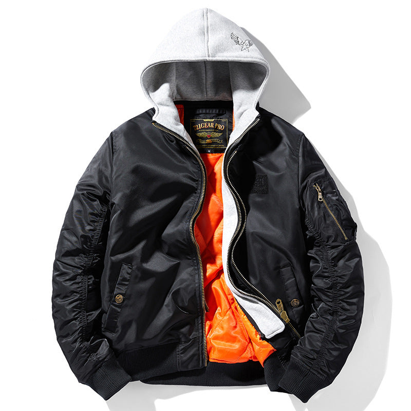 Herren Pilot-Bomberjacke mit abnehmbarem Kapuzen-Doppellayer, wattierter Thermofütterung und Ärmeltasche Echo Archiv