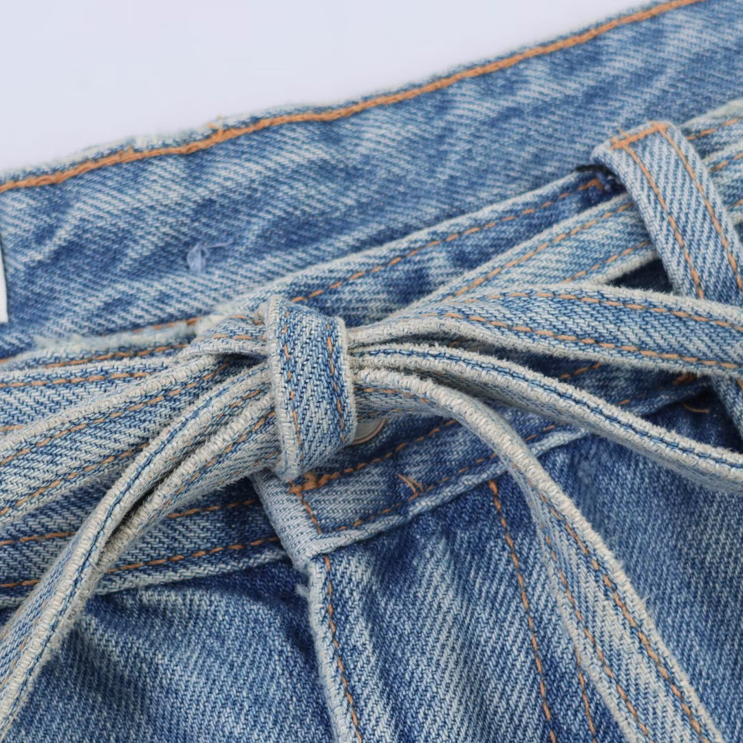 Damen Weite Jeans im Destroyed-Look mit verstellbarem Bund Echo Archiv